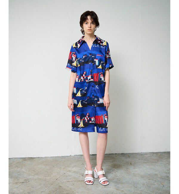 Grace Class「マリンプリントシャツドレス」|ワンピース|ブルー