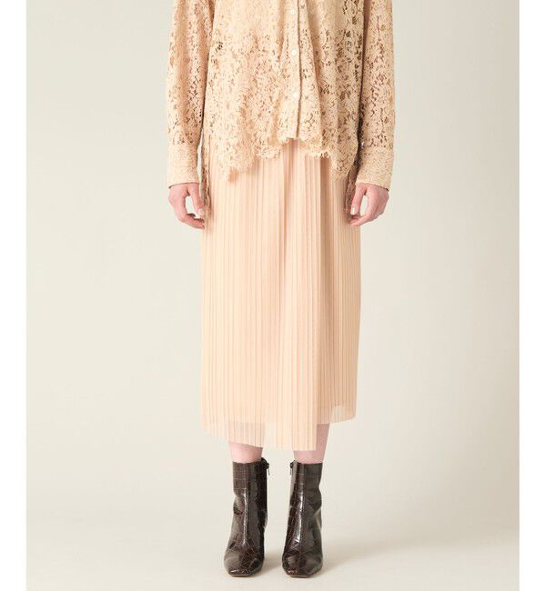 GRACE CONTINENTAL「チュールタイトプリーツスカート」|タイト|ベージュ