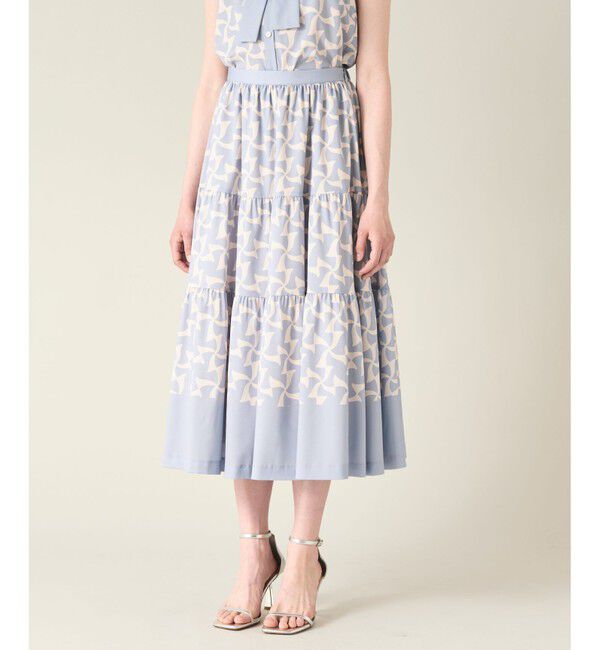 GRACE CONTINENTAL「リボンプリントスカート」|スカート|ブルー