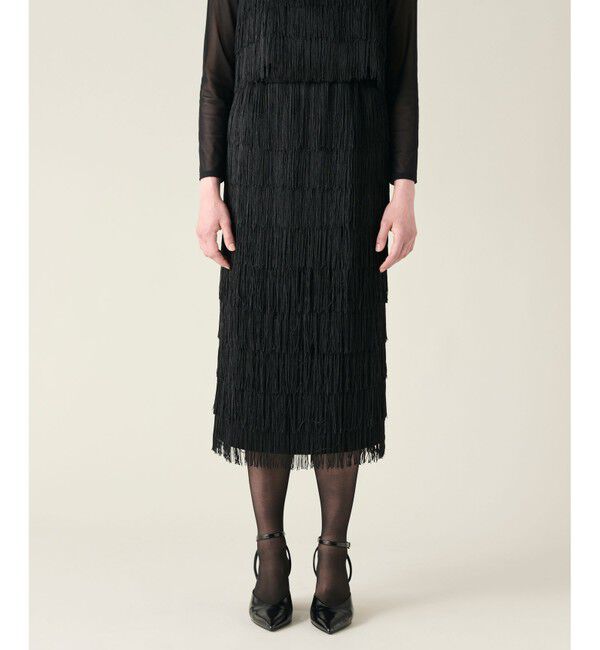 GRACE CONTINENTAL「フリンジスカート」|タイト|