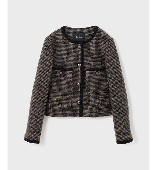 Diagram「シャギーチェックノーカラージャケット」|ノーカラージャケット|ブラウン