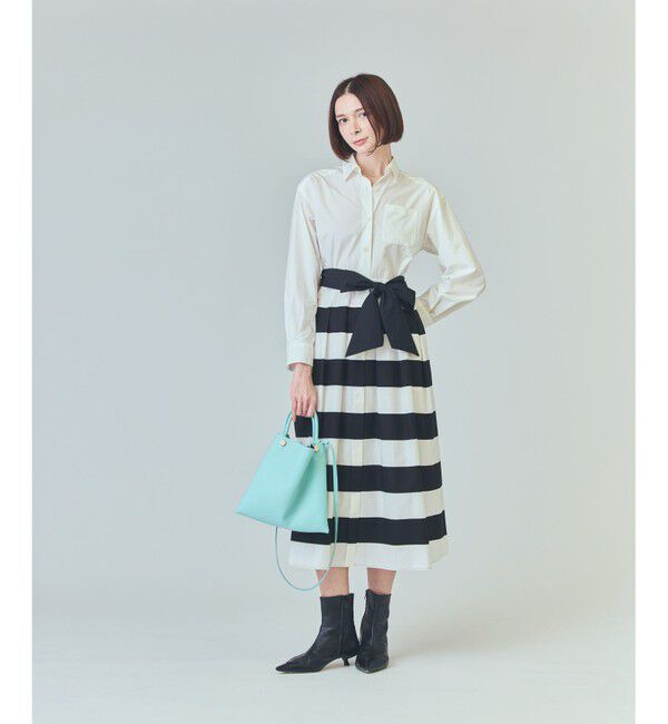  「ボーダーコンビシャツワンピース」|ワンピース|ブラック