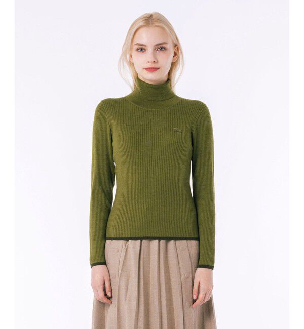 LACOSTE「スリムフィット ウール ウォッシャブル タートルネックセーター」|ニット・セーター|カーキ