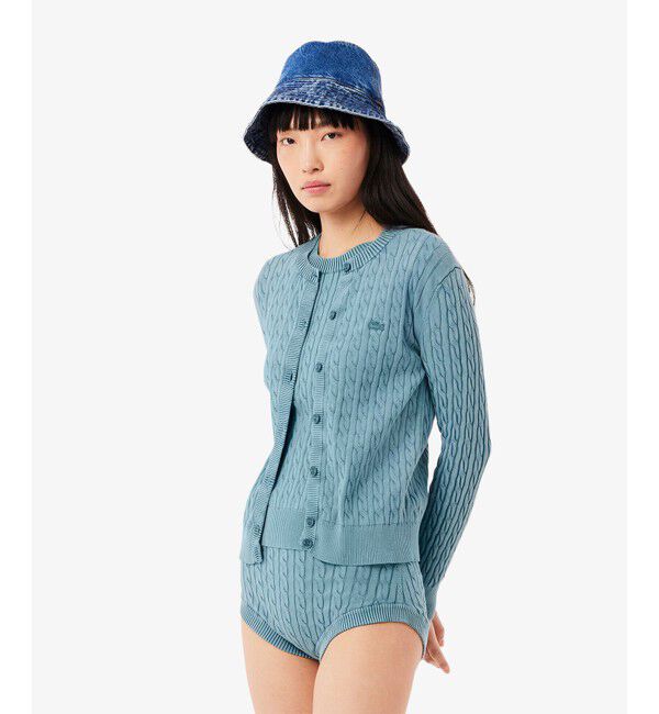LACOSTE「ケーブルニットカーディガン」|カーディガン|グレイッシュブルー