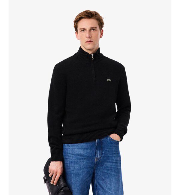 LACOSTE「ハイネックハーフジップ ウールニットセーター」|ニット・セーター|ブラック