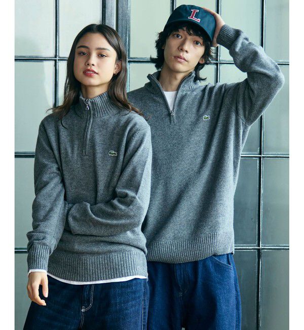 LACOSTE「ハイネックハーフジップ ウールニットセーター」|ニット・セーター|グレー