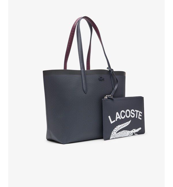 LACOSTE「アンナシーズナル クロック&times;鹿の子リバーシブルトートバッグ / ブラック&times;ワインレッド」|トートバッグ|