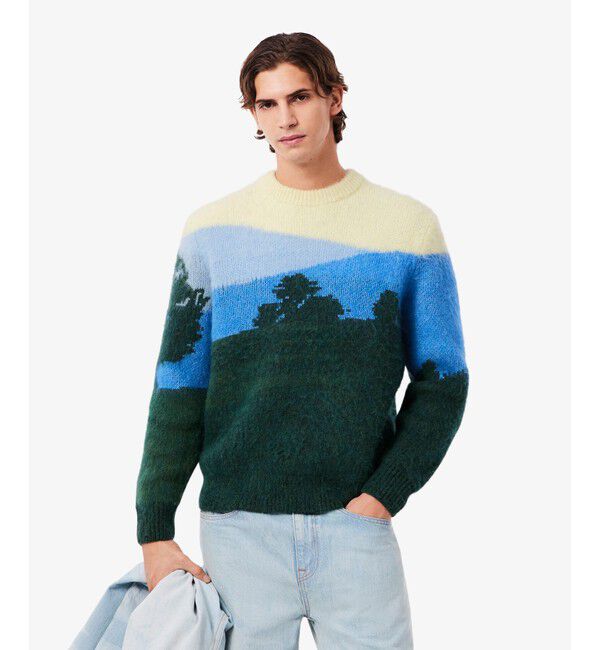 LACOSTE「ナイロン&times;ウール&times;アルパカ シャンタコランドスケープ ジャカードニットセーター」|ニット・セーター|グリーン
