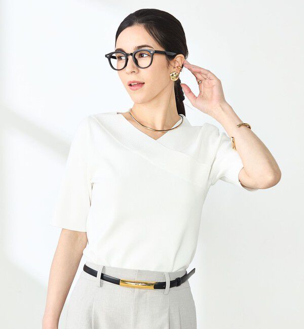 NOLLEY'S sophi「《手洗い可能》カシュクール風5分袖プルオーバーニット」|ニット・セーター|オフホワイト