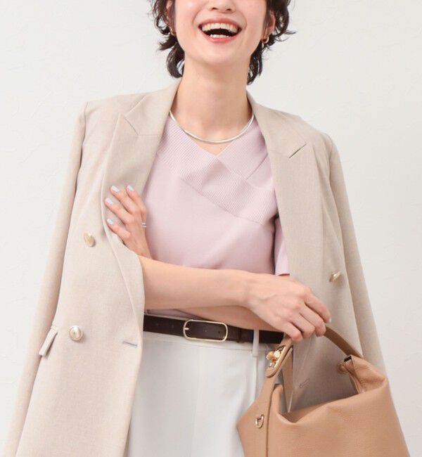 NOLLEY'S sophi「《手洗い可能》カシュクール風5分袖プルオーバーニット」|ニット・セーター|ベビーピンク