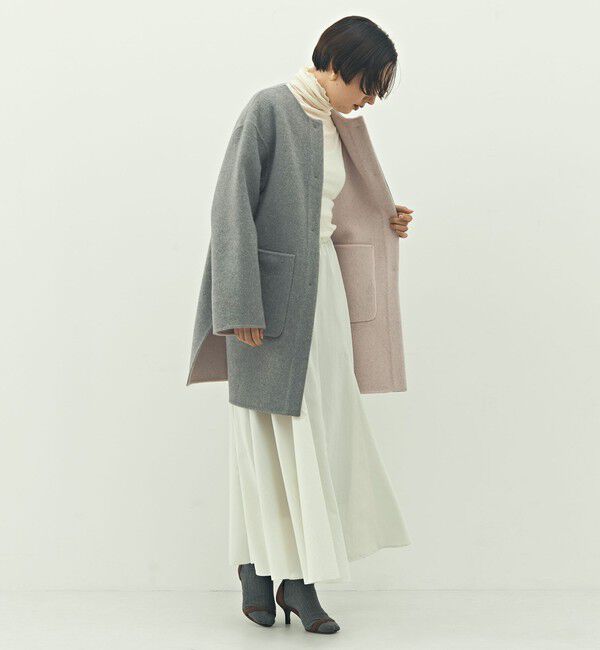 NOLLEY'S「バイカラーリバーコート」|ノーカラーコート|