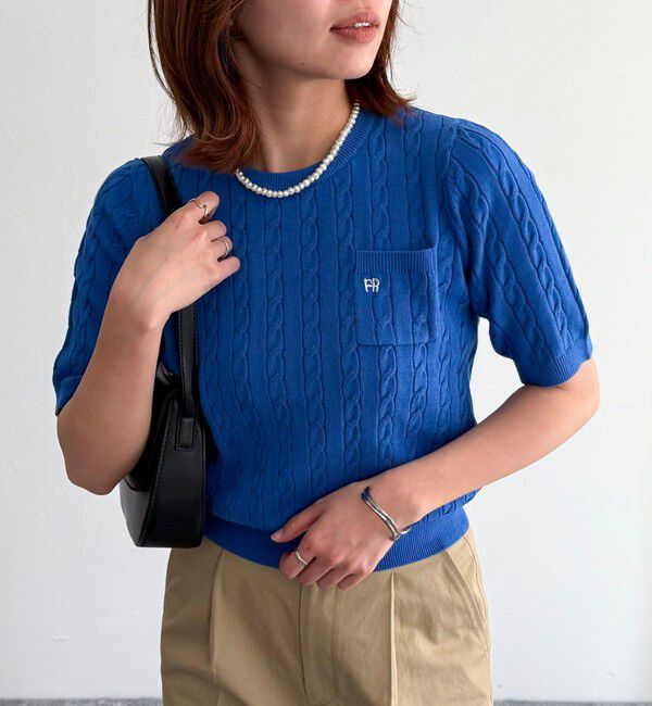 fredy emue「FR刺繍ケーブル柄ポケ付きプルオーバー」|ニット・セーター|ブルー