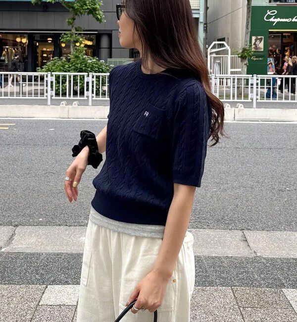 fredy emue「FR刺繍ケーブル柄ポケ付きプルオーバー」|ニット・セーター|ネイビー