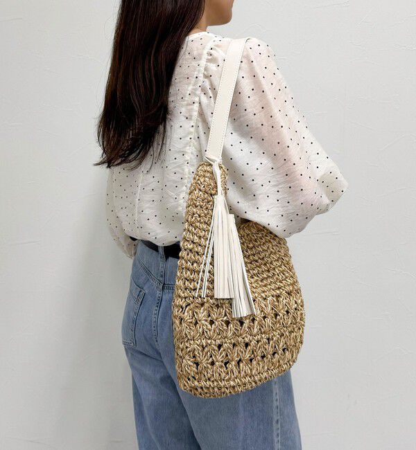 fredy emue「MIXペーパー柄編みワンハンドルバッグ」|かごバッグ|ベージュ