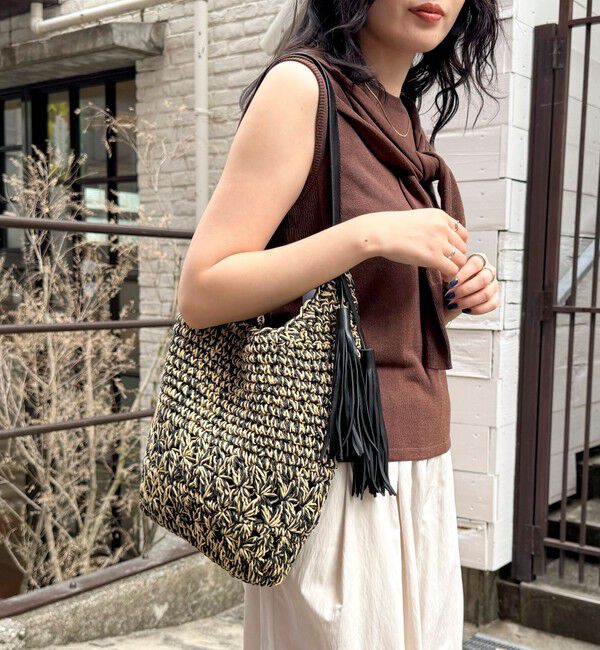 fredy emue「MIXペーパー柄編みワンハンドルバッグ」|かごバッグ|