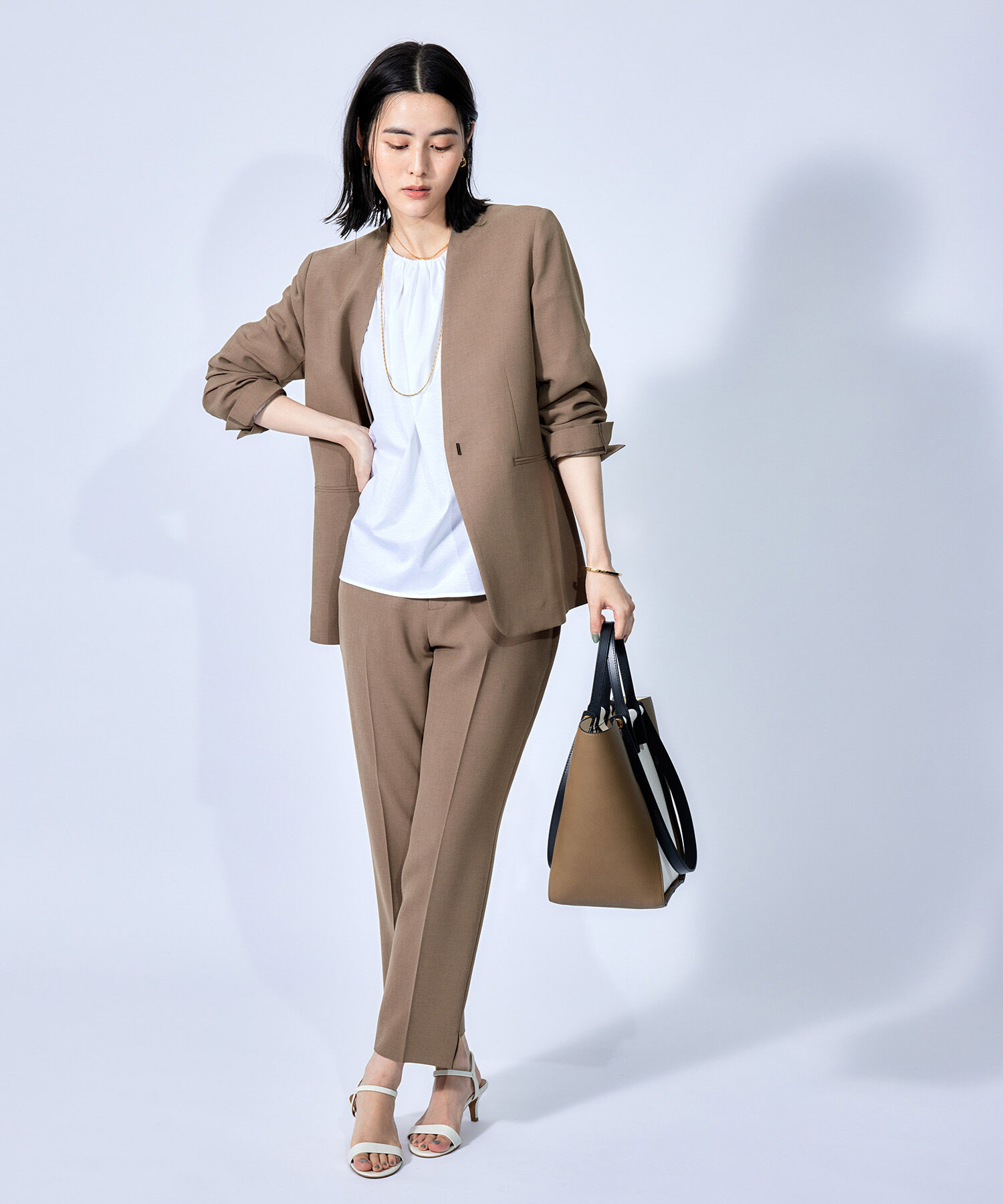 ROPE「ハイツイストカラーレスジャケット/セット対応」|ノーカラージャケット|