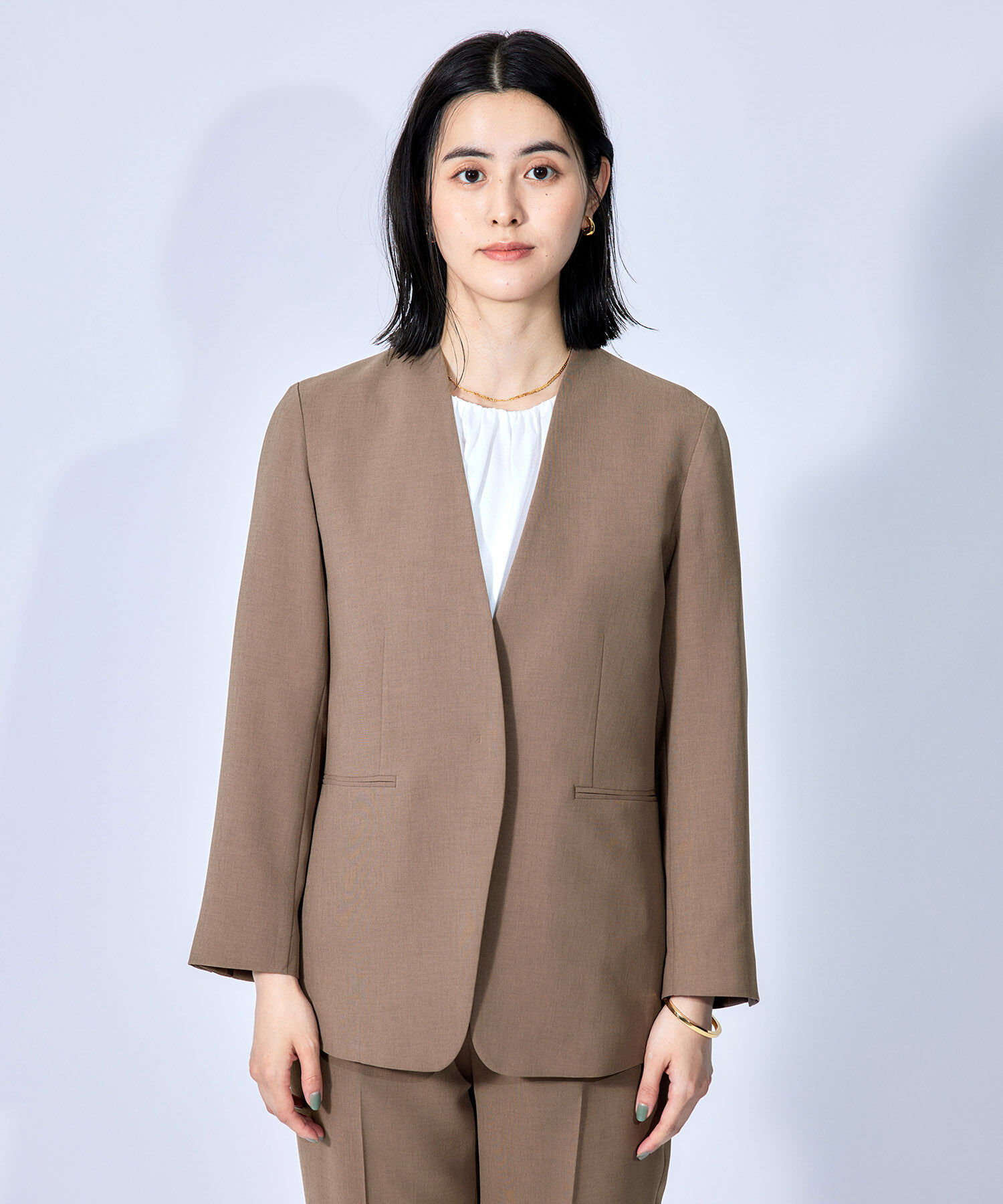 ROPE「ハイツイストカラーレスジャケット/セット対応」|ノーカラージャケット|