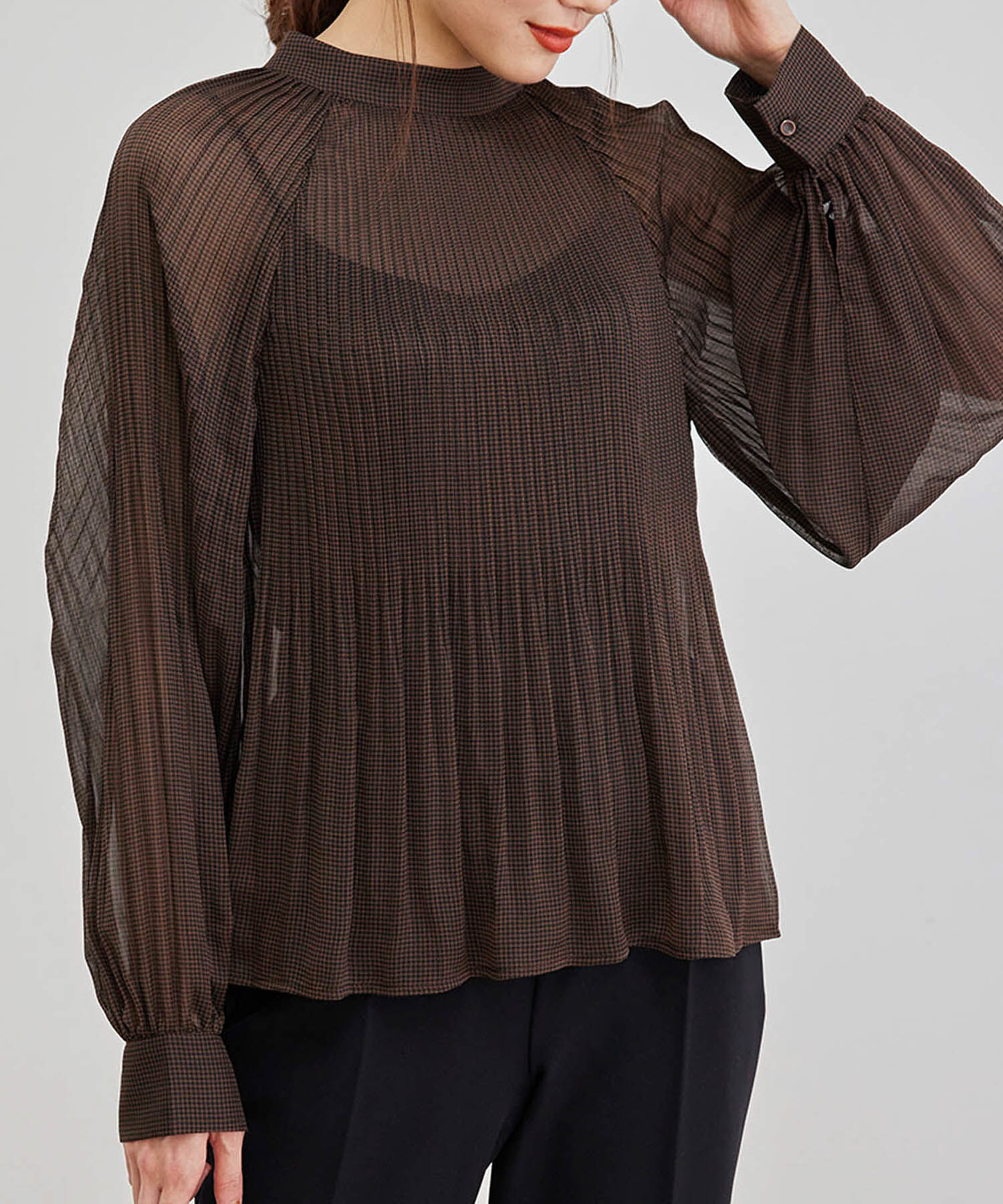 Rope&rsquo;Picnic「【セットアップ対応】ガンクラブチェックブラウス」|シャツ・ブラウス|ダークブラウン(20)