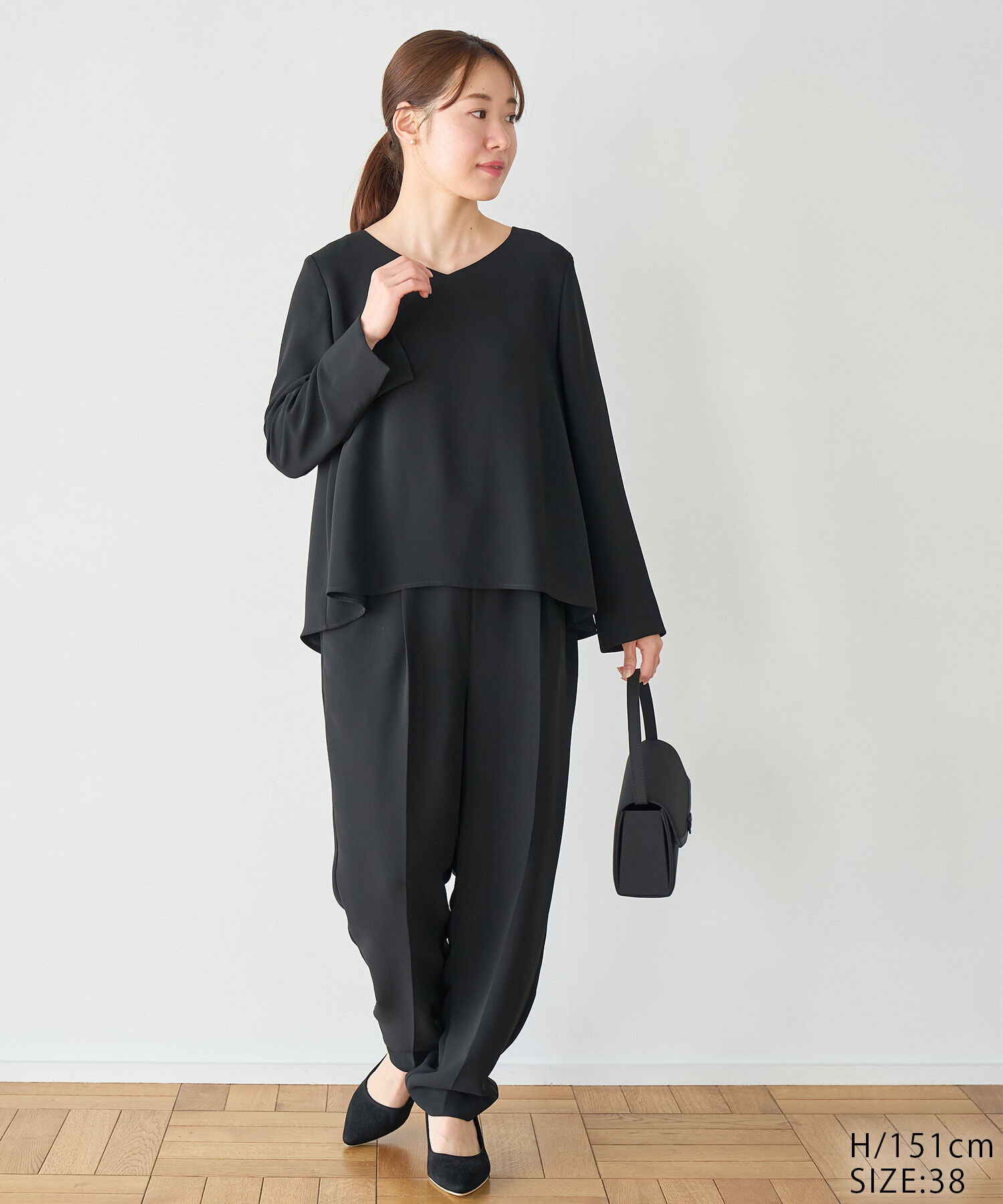 Rope&rsquo;Picnic「Black Formal　ブラウスレイヤード風オールインワン」|オールインワン|