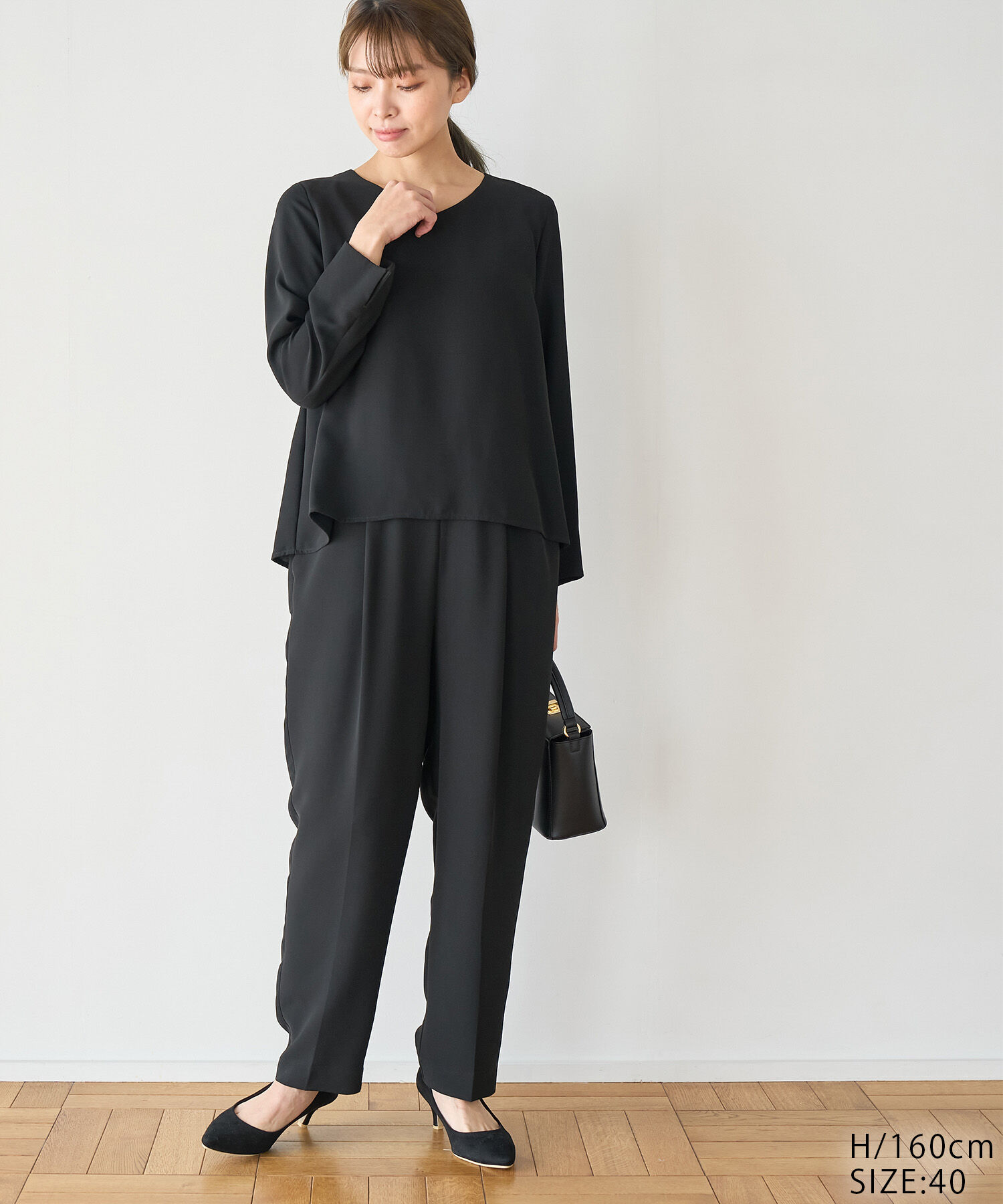 Rope&rsquo;Picnic「Black Formal　ブラウスレイヤード風オールインワン」|オールインワン|