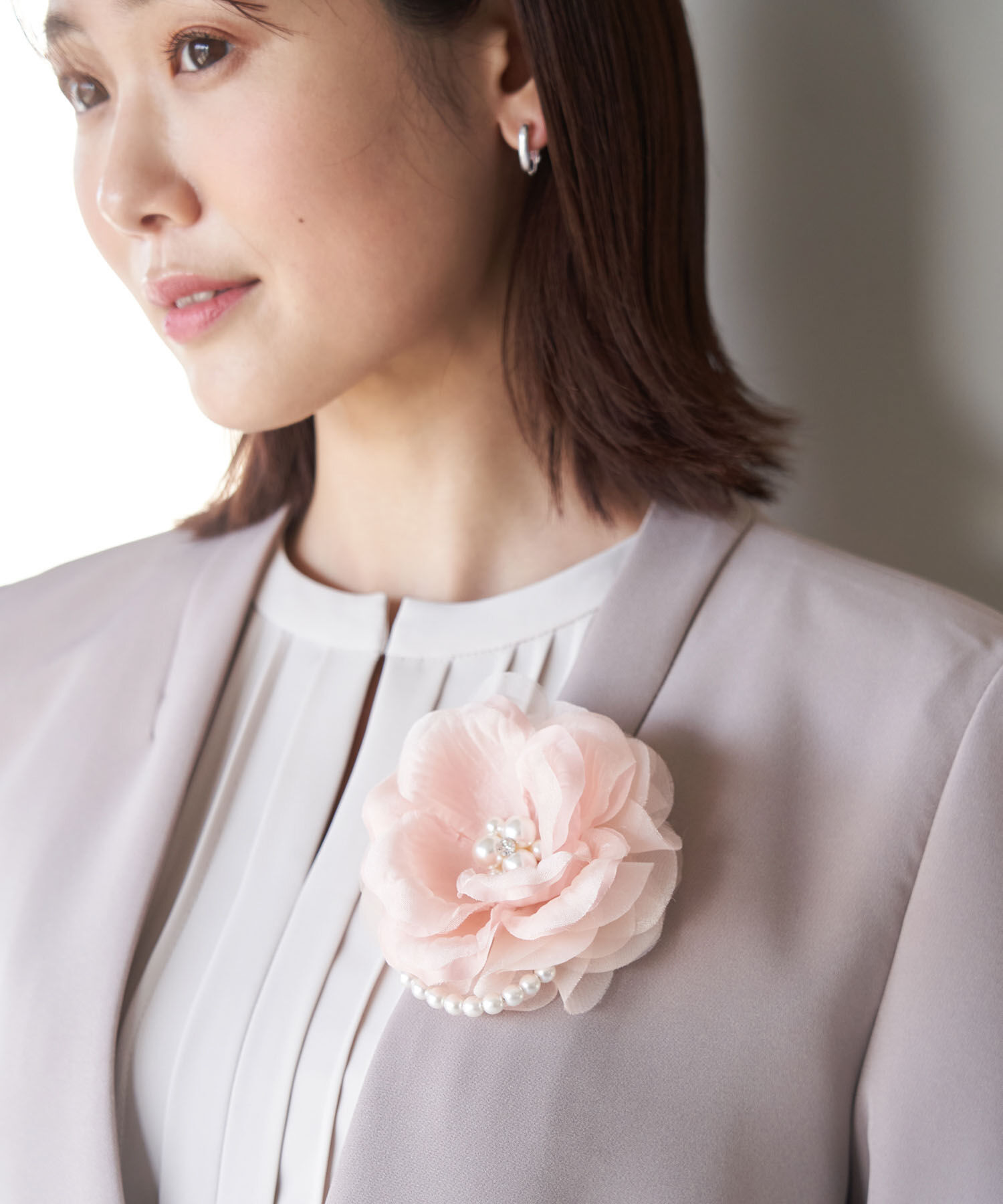 ROPE PICNIC PASSAGE「パールラインオーガンジーコンビフラワーコサージュ」|ブローチ・コサージュ|