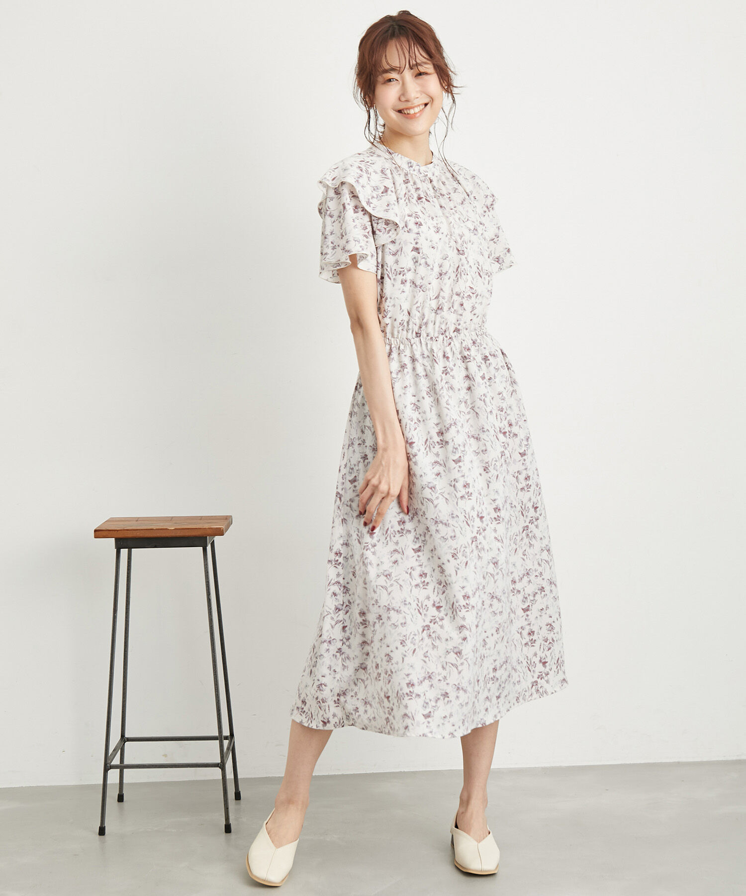 Rope&rsquo;Picnic「リンクコーデ/アソート柄ラッフルスリーブワンピース」|ワンピース|