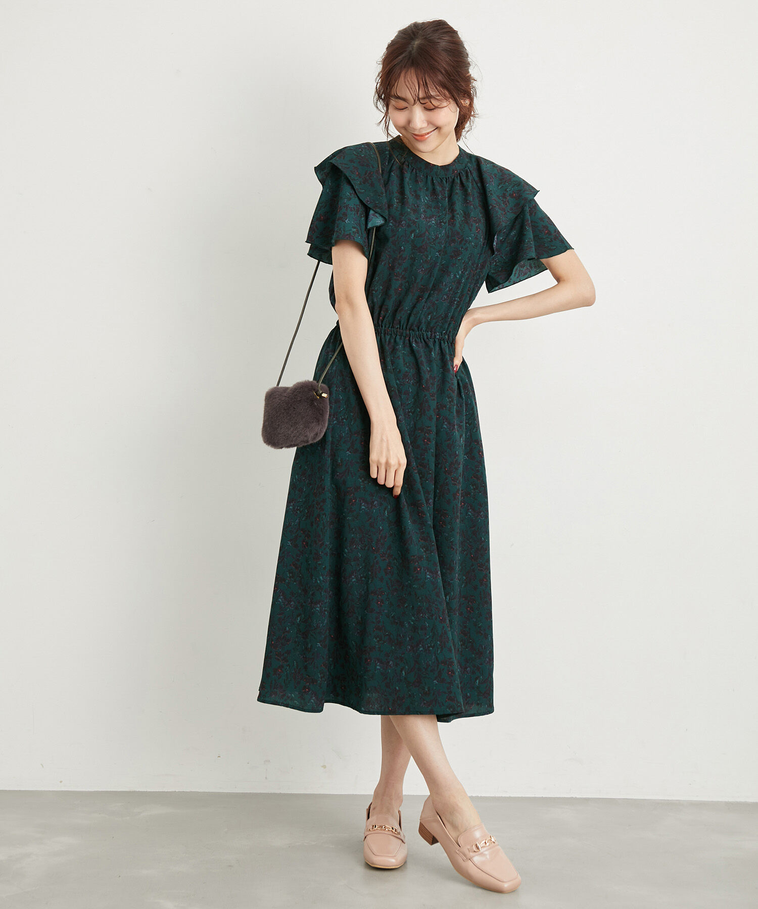 Rope&rsquo;Picnic「リンクコーデ/アソート柄ラッフルスリーブワンピース」|ワンピース|