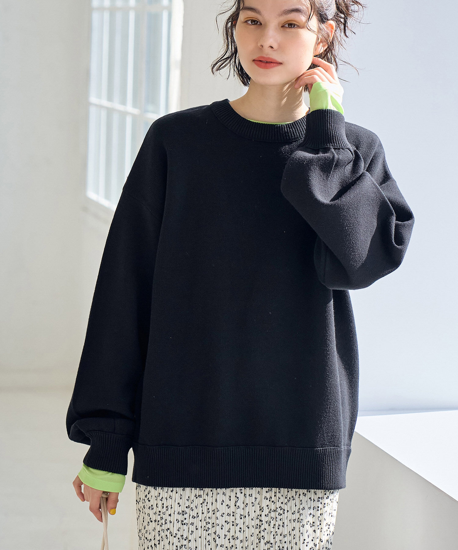 ROPE' PICNIC R「スウェットライクニットプルオーバー」|ニット・セーター|ブラック(01)