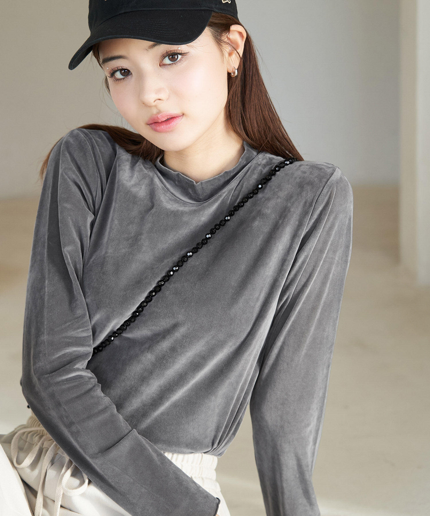 Rope&rsquo;Picnic「フロッキー起毛カットソートップス」|Tシャツ・カットソー|チャコール(06)