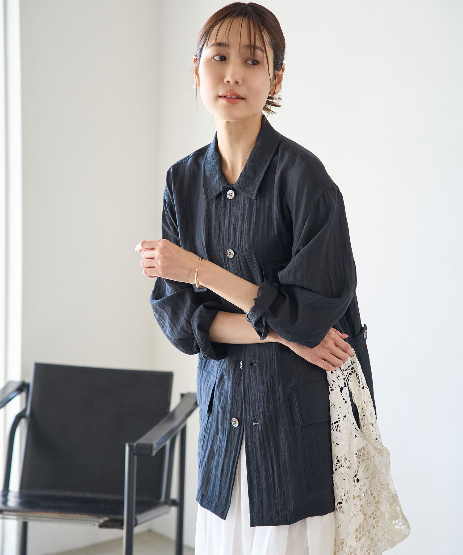 Rope&rsquo;Picnic「ミリタリーシアーライトジャケット」|ミリタリージャケット|ブラック(01)