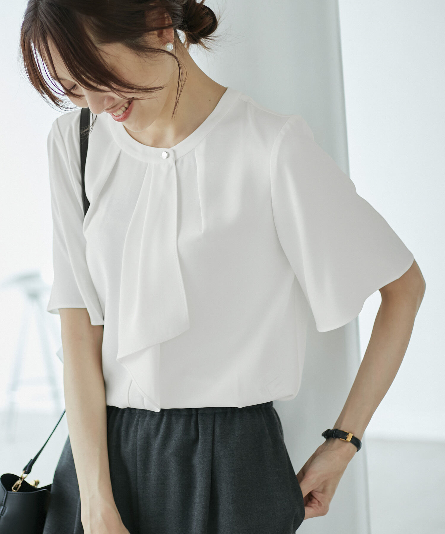 Rope&rsquo;Picnic「ボウタイハーフスリーブブラウス」|シャツ・ブラウス|