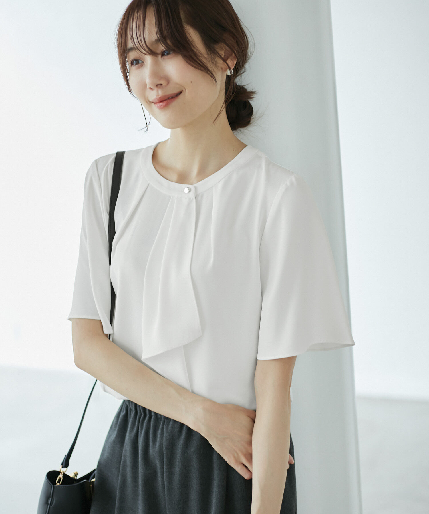 Rope&rsquo;Picnic「ボウタイハーフスリーブブラウス」|シャツ・ブラウス|ホワイト(10)