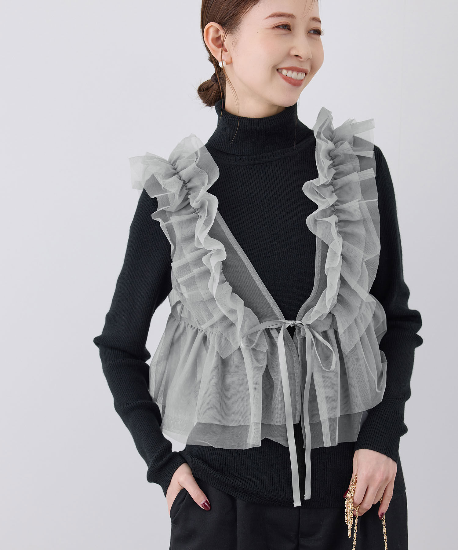 Rope&rsquo;Picnic「前後2WAY/フリルチュールビスチェ」|ベスト・ジレ|グレー(07)