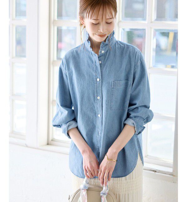 Rope&rsquo;Picnic「フリルカラーデニムシャツ」|シャツ・ブラウス|サックス