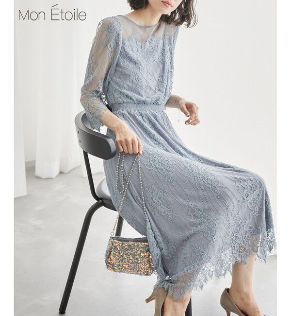 Rope&rsquo;Picnic「【Mon E&rsquo;toile/モンエトワール】【結婚式にも】レースDRESS」|ドレス|サックス