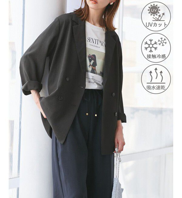 Rope&rsquo;Picnic「【接触冷感・UVカット・速乾】【リネンライク・シリーズ】シアーテーラードジャケット/セットアップ対応」|テーラードジャケット|チャコール(06)