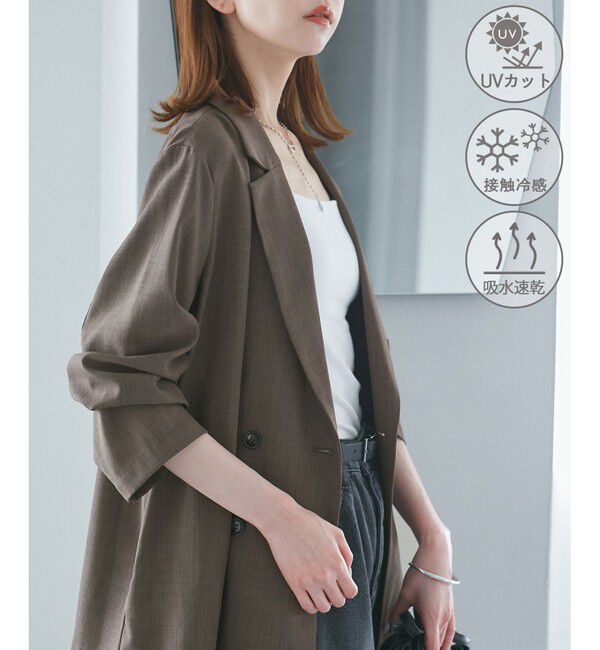 Rope&rsquo;Picnic「【接触冷感・UVカット・速乾】【リネンライク・シリーズ】シアーテーラードジャケット/セットアップ対応」|テーラードジャケット|ブラウン(20)