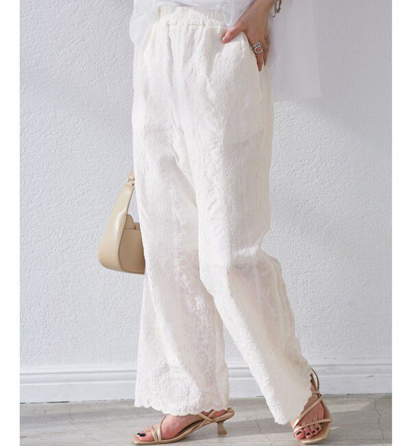 Rope&rsquo;Picnic「刺繍イージーワイドパンツ」|チノ|