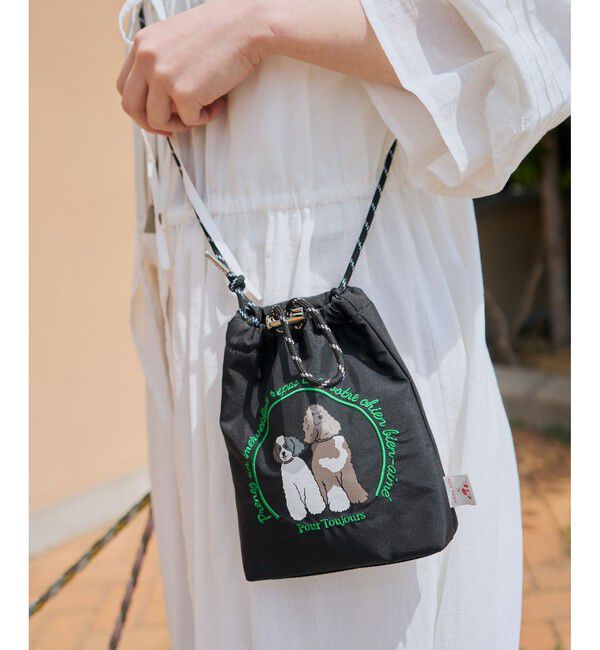 ROPE PICNIC PASSAGE「【DOG】【comif(コミフ)&times;ROPE' PICNIC】刺繍お散歩ショルダーバッグ」|ショルダー・メッセンジャー|ブラック(01)