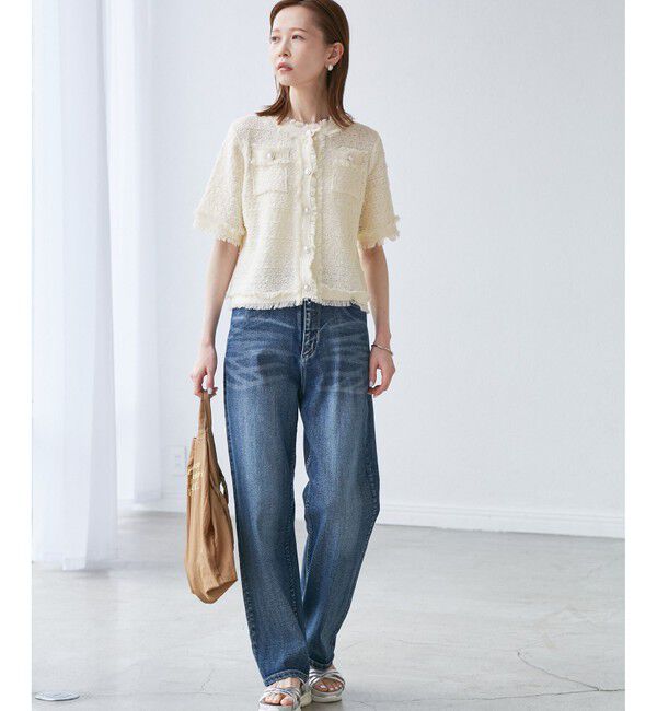 Rope&rsquo;Picnic「【サマー・ツイード】ハーフスリーブカーディガン」|カーディガン|