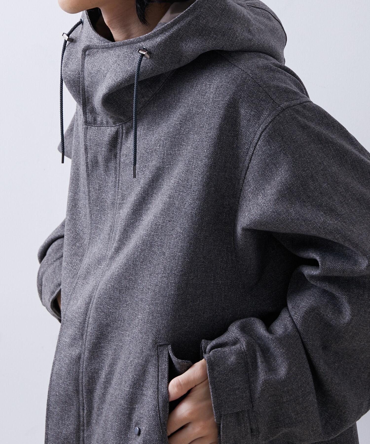 ADAM ET ROPE'「【TECHTWEED】ショート フード オーバーサイズ ブルゾン / ロングシーズン着用可能 / イージーケア /サステ」|ブルゾン・スタジャン|