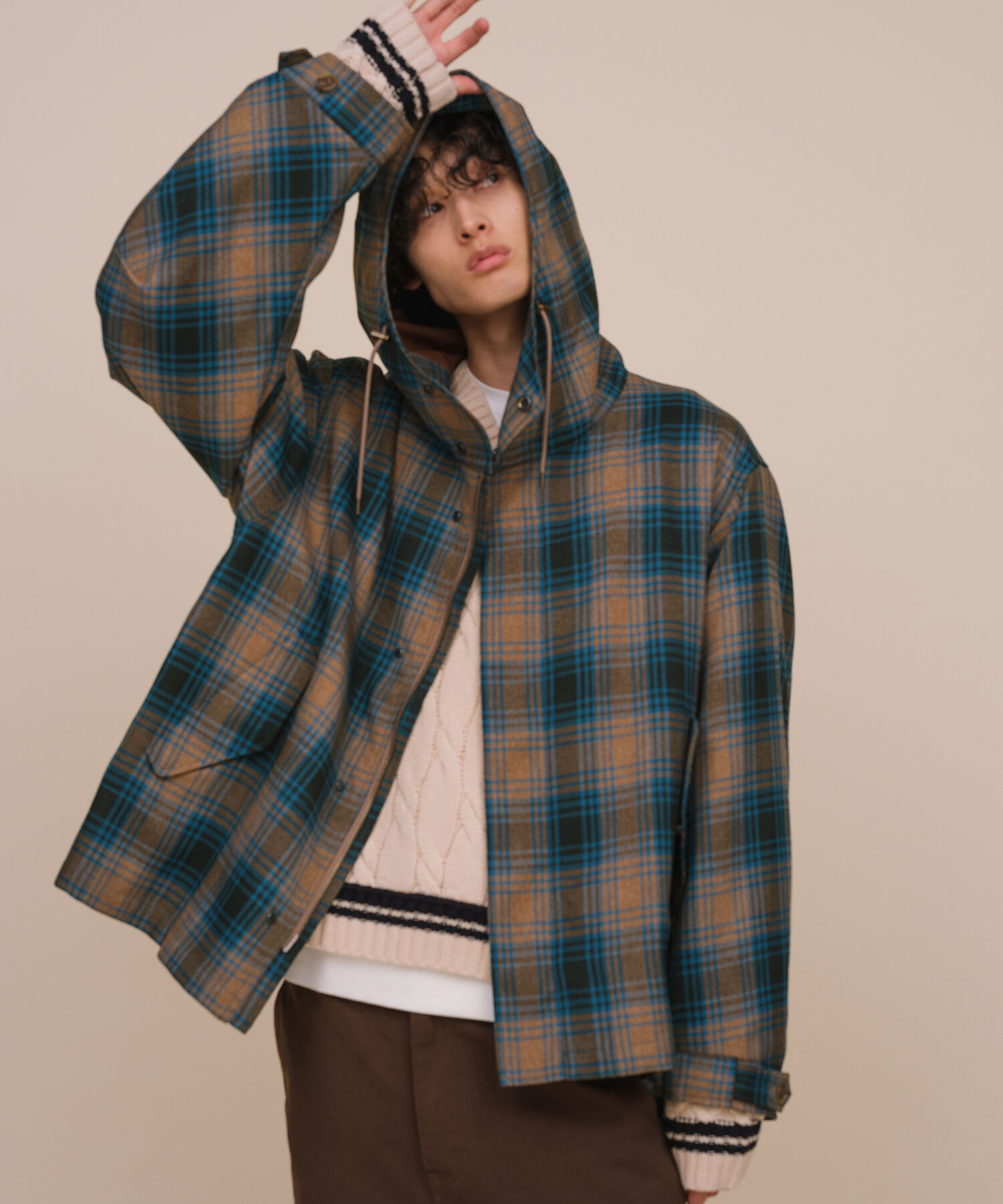 ADAM ET ROPE'「【TECHTWEED】ショート フード オーバーサイズ ブルゾン / ロングシーズン着用可能 / イージーケア /サステ」|ブルゾン・スタジャン|ブルー系(47)