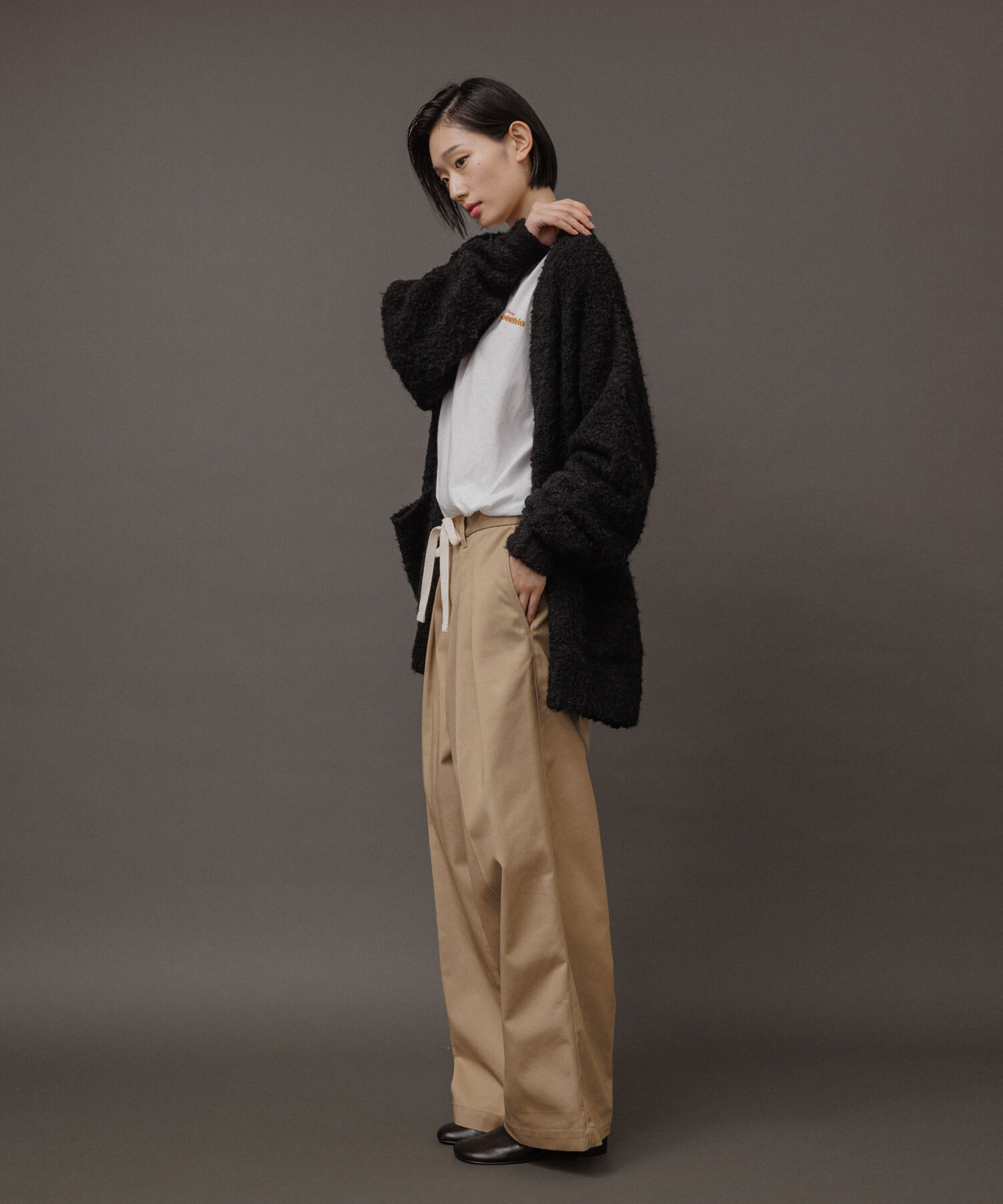 ADAM ET ROPE'「【WEB限定】ボリュームスリーブ ビッグシルエット ロングカーディガン プードルニット/ユニセックス」|カーディガン|