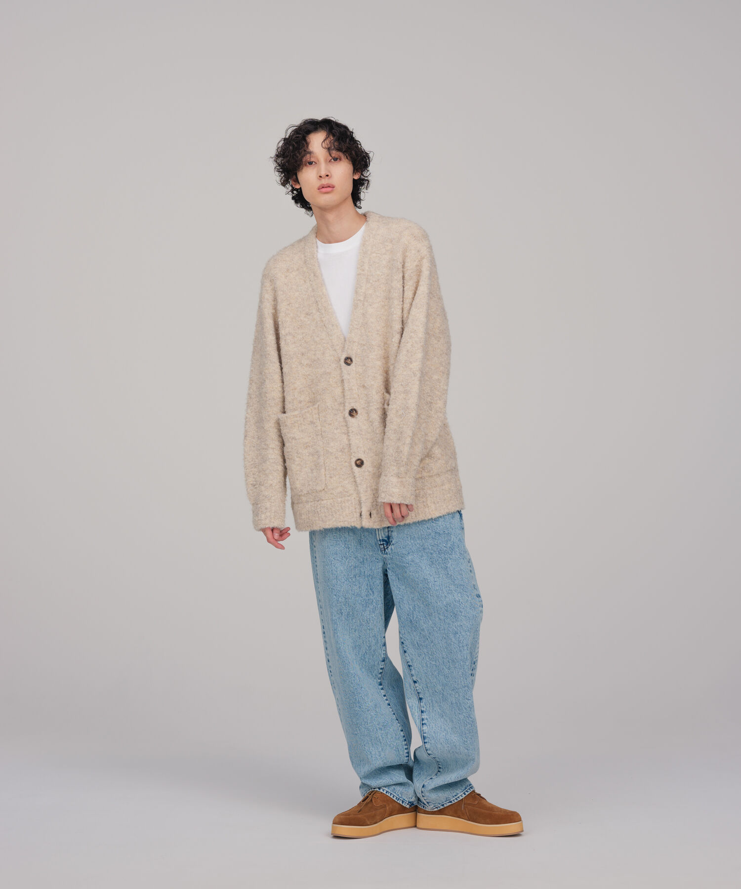 ADAM ET ROPE'「【WEB限定】ボリュームスリーブ ビッグシルエット ロングカーディガン プードルニット/ユニセックス」|カーディガン|