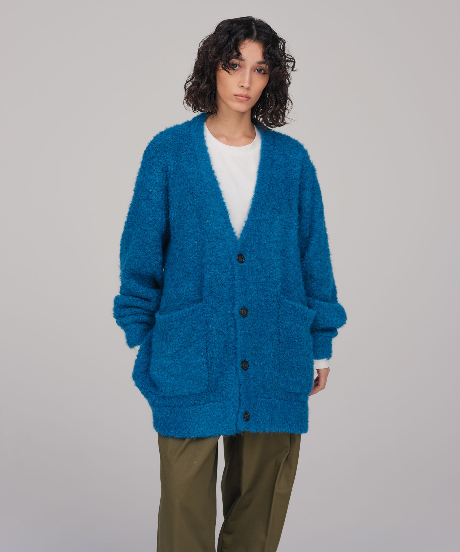 ADAM ET ROPE'「【WEB限定】ボリュームスリーブ ビッグシルエット ロングカーディガン プードルニット/ユニセックス」|カーディガン|