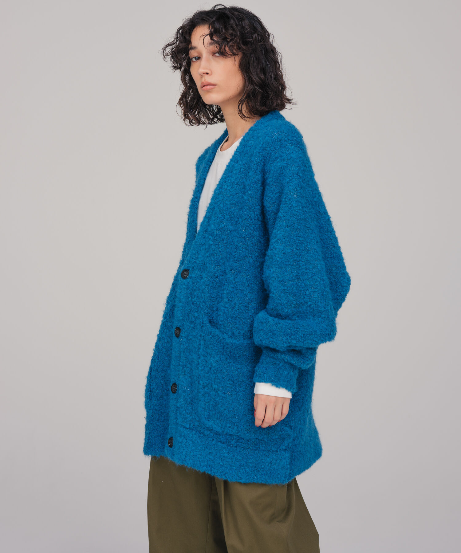 ADAM ET ROPE'「【WEB限定】ボリュームスリーブ ビッグシルエット ロングカーディガン プードルニット/ユニセックス」|カーディガン|