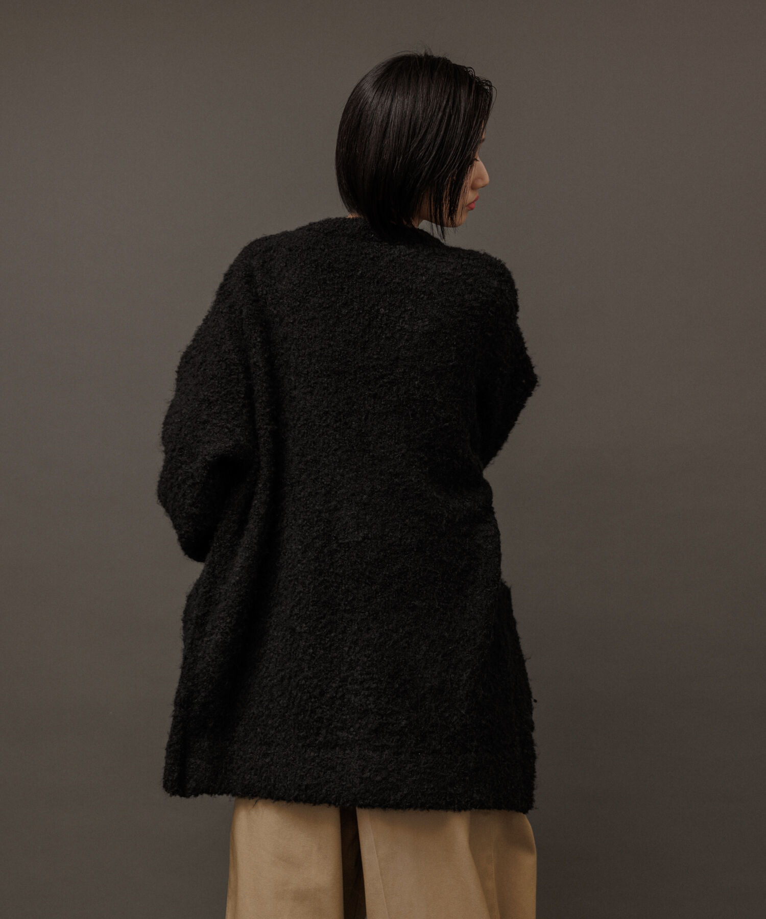 ADAM ET ROPE'「【WEB限定】ボリュームスリーブ ビッグシルエット ロングカーディガン プードルニット/ユニセックス」|カーディガン|