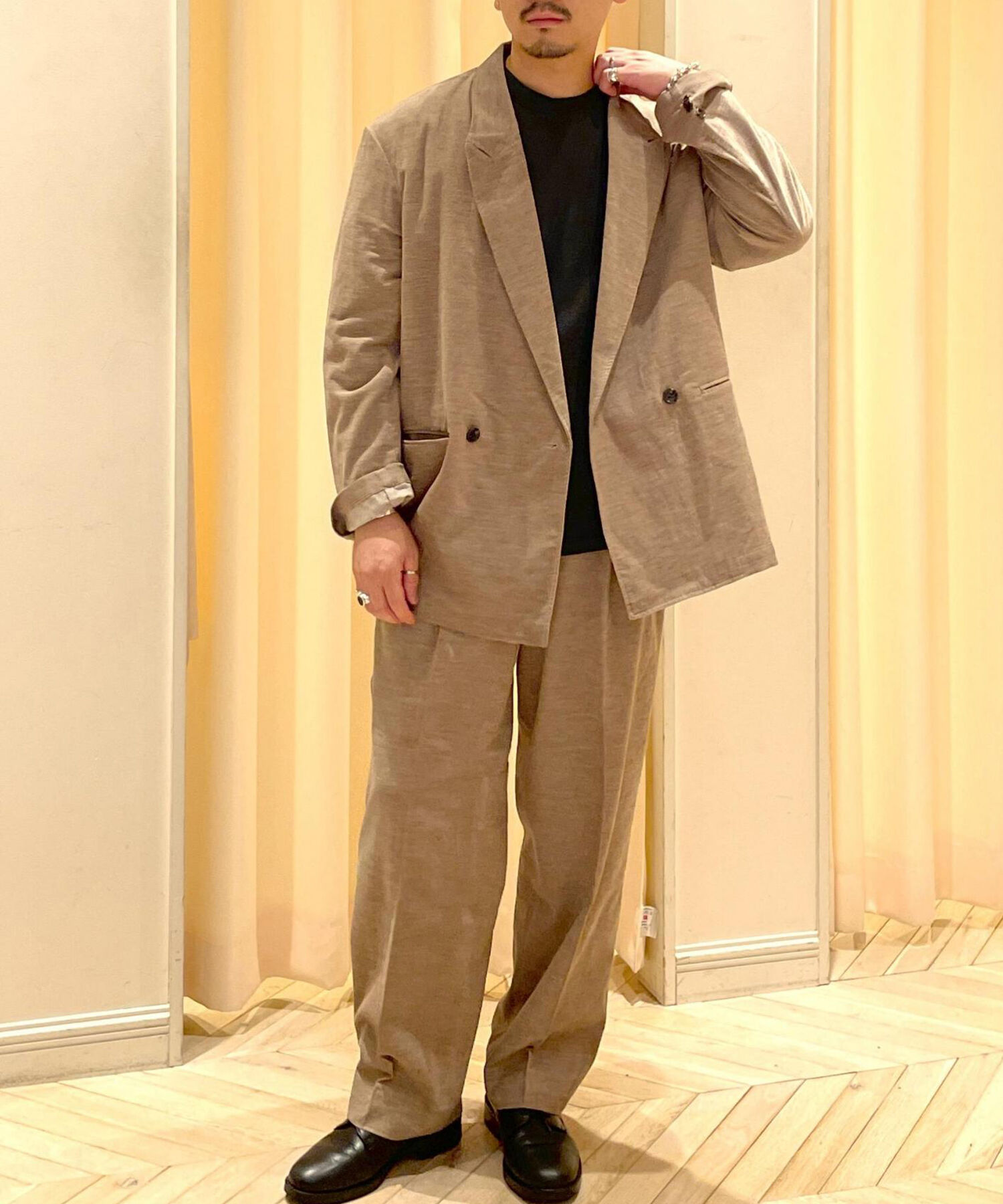 ADAM ET ROPE'「シャツコール ダブルブレステッド オーバーサイズ ジャケット / セットアップ対応 / ユニセックス」|テーラードジャケット|