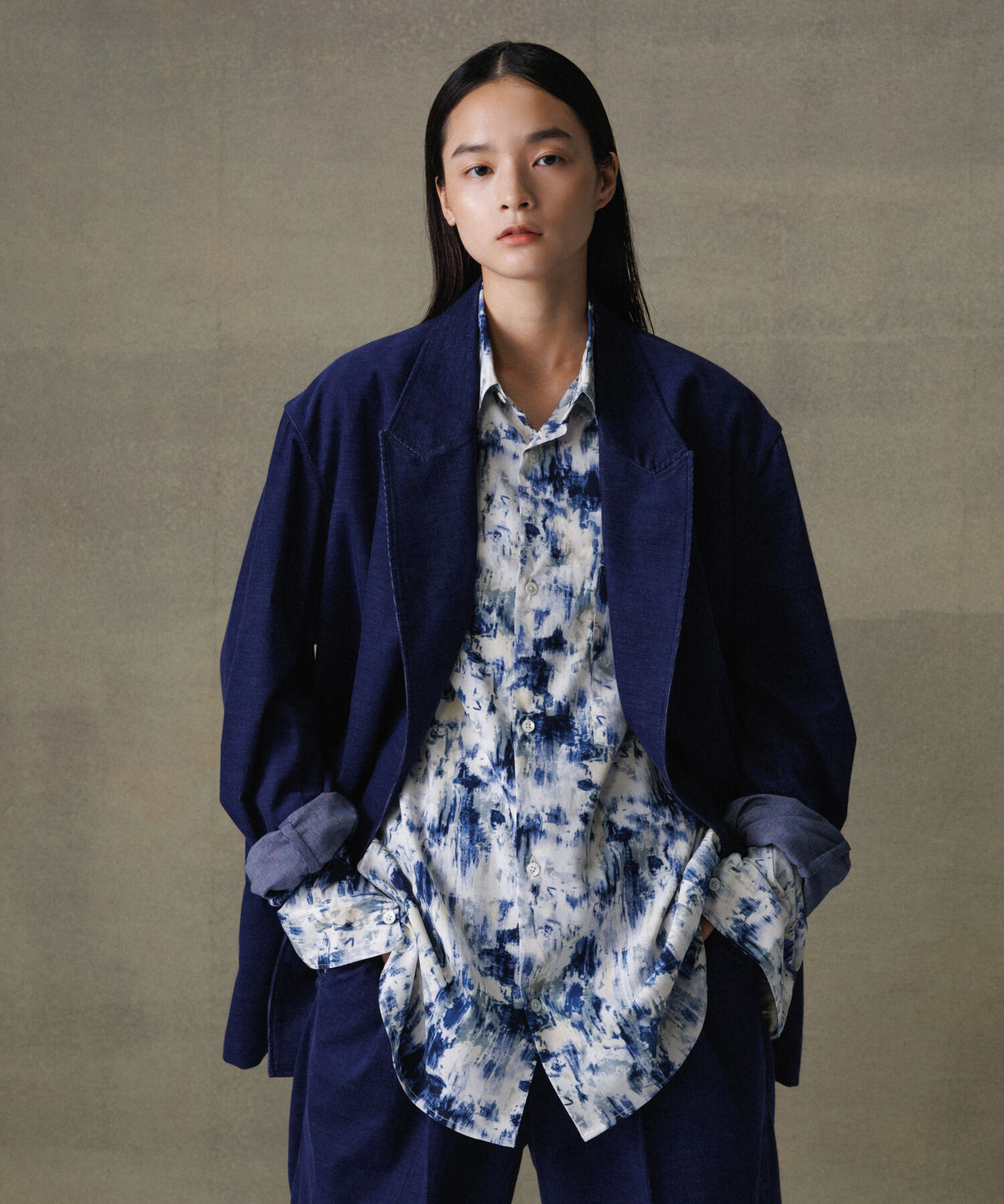 ADAM ET ROPE'「シャツコール ダブルブレステッド オーバーサイズ ジャケット / セットアップ対応 / ユニセックス」|テーラードジャケット|ネイビー系(42)