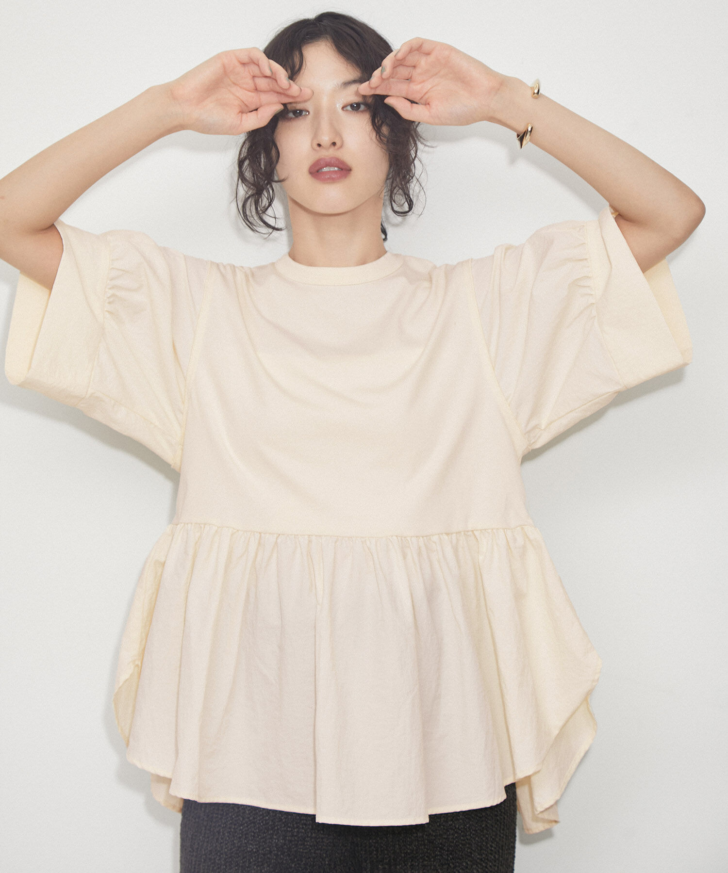 ADAM ET ROPE'「【再入荷・サステナブル・洗える・UVカット】バウンスカフスプルオーバー」|Tシャツ・カットソー|